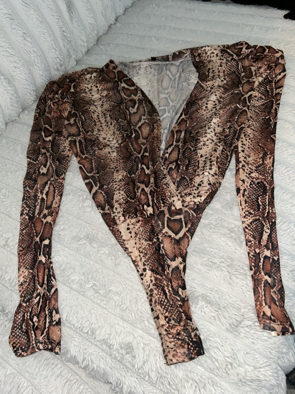 Fashion Nova Brown Snake Print Long Sleeve Bodysuit